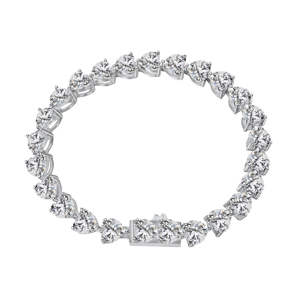 Classic Iced Out Heart Shape Tennis Bracelet Sterling Silver Cz Cubic Zirconia Bracelet 925 Silver Bracelets For Women