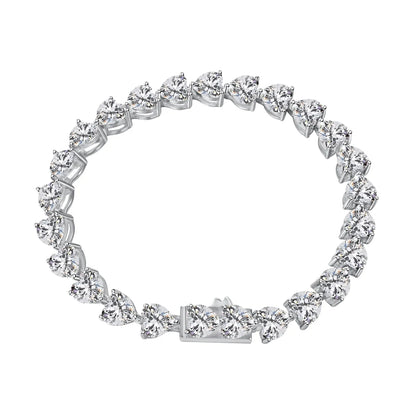 Classic Iced Out Heart Shape Tennis Bracelet Sterling Silver Cz Cubic Zirconia Bracelet 925 Silver Bracelets For Women