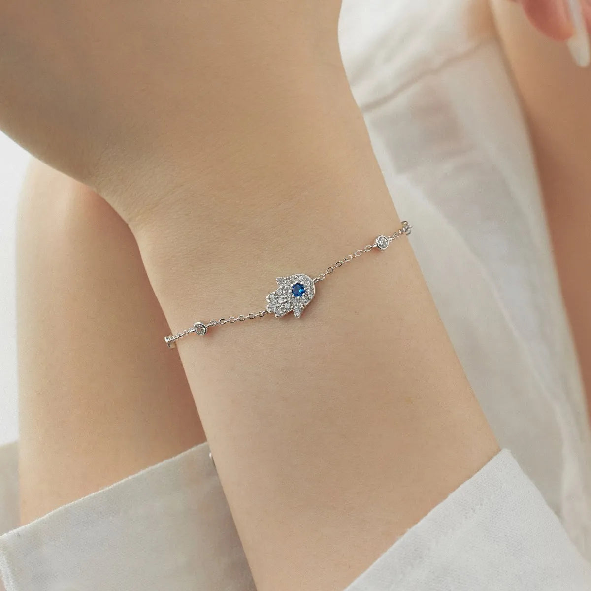 Vintage Minimal 18K Gold Plated Chian 925 Silver Bracelet Cubic Zircon Devil Eyes Hamsa Hand Fatima Lucky Bracelets Women