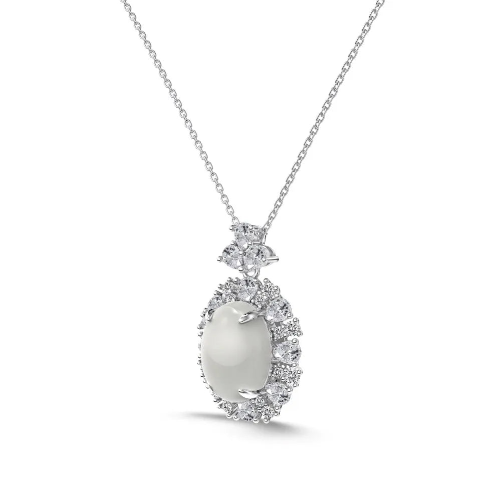 Top High Fine Jewelry Supplier 925 Sterling Silver 5A Cubic Zirconia White Chalcedony Pendant Necklace for Women Dress up