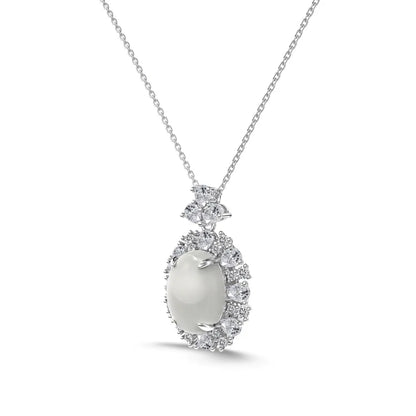 Top High Fine Jewelry Supplier 925 Sterling Silver 5A Cubic Zirconia White Chalcedony Pendant Necklace for Women Dress up