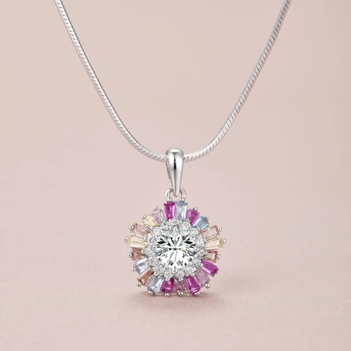 Classic Design 925 Sterling Silver Woman Pendant Necklace Sense Colorful Zirconia Design Chain Fine Jewelry Wholesale