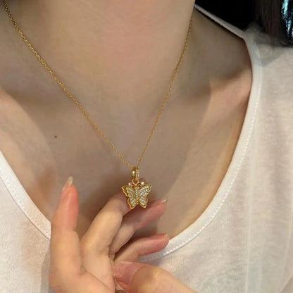22K Gold Plated  Cz Cubic Zirconia Butterfly Pendant Necklaces Jewelry Women