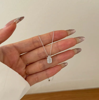 Classic Design Collection 925 Sterling Silver Chain Link Solitaire Rectangle 8A Cubic Zirconia Stone Pendant Necklaces