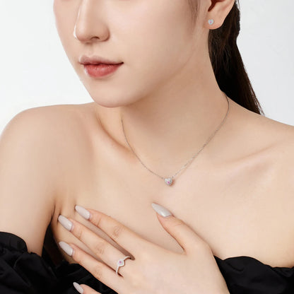 Classic Fine Fashion Women Jewelry S925 Silver Rhodium Plated Eternity Band Heart Shape Main Stone 5A Zircon Women Rings