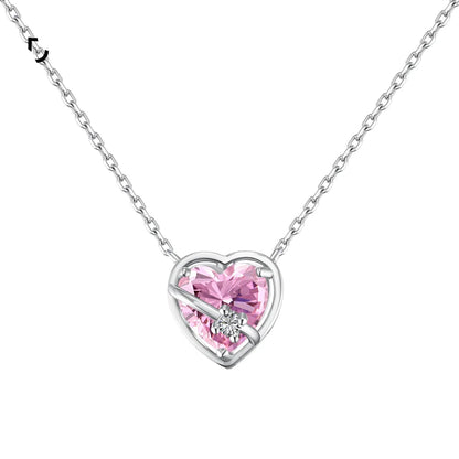 Cz Cubic Zirconia Chain Link Necklace Shiny S925 Silver Pendant Pink Heart Shape Necklaces for Women Party Jewelry Gift