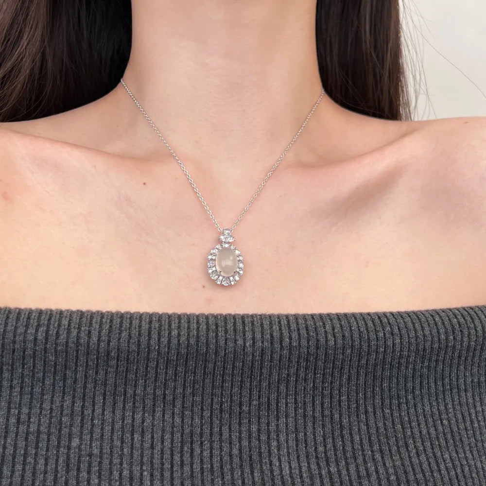 Top High Fine Jewelry Supplier 925 Sterling Silver 5A Cubic Zirconia White Chalcedony Pendant Necklace for Women Dress up