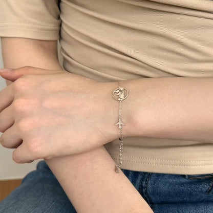 Dylam Trendy S925 Silver Simple World Map Bracelet Globe Bracelet Charm Travel Chain Jewelry Earth Airplane Bracelets for Women