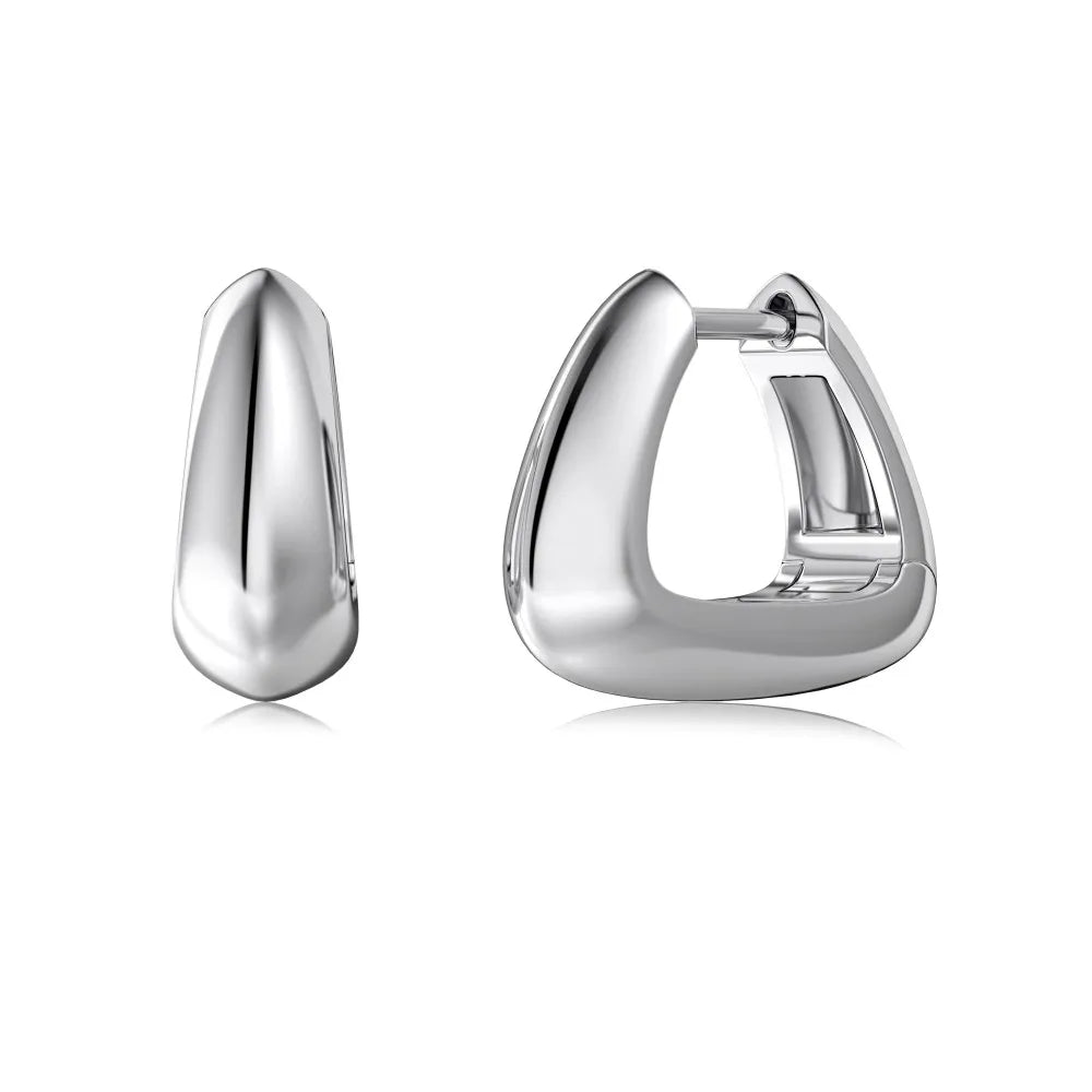 New Trendy Vintage Geometric Triangle Square Huggie Earring S925 Sterling Silver 18K Gold Plated Hoop Earrings for Women