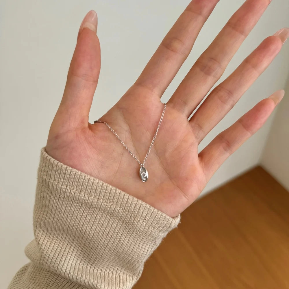 Chic Charm Design Fine Jewelry 925 Sterling Silver Link Chain Solitaire 5A Cubic Zirconia Elegance Oval Pendant Necklace
