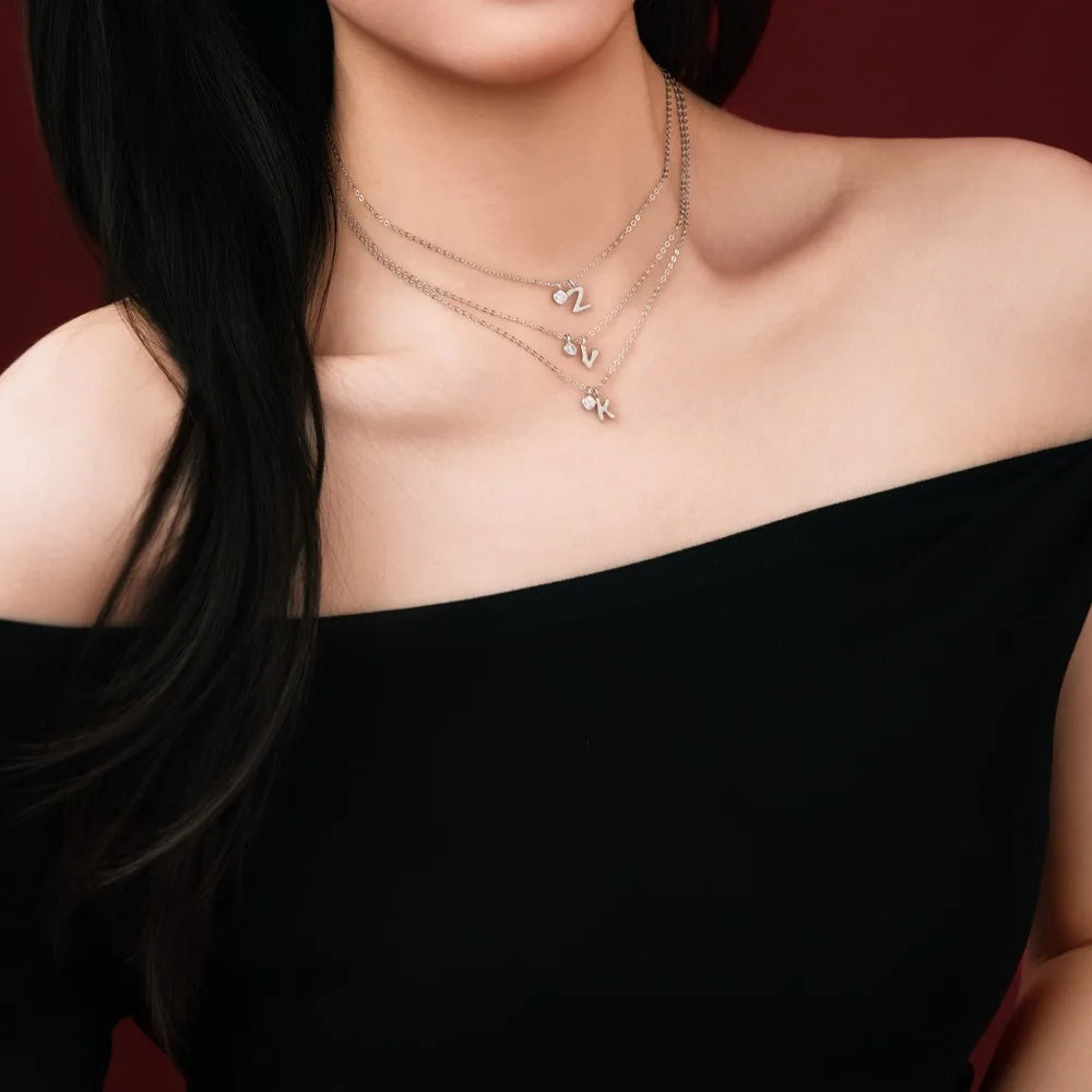 925 Sterling Silver K Initial 5A CZ Necklace product image 5