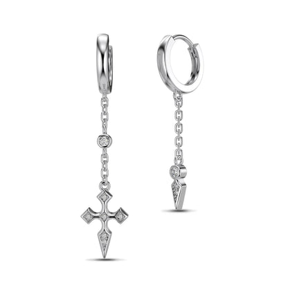 Personalized Statement Design S925 Silver Dissymmetry 5A Zirconia Religious Tassel Cross Pendant Hoop Jewelry Earrings