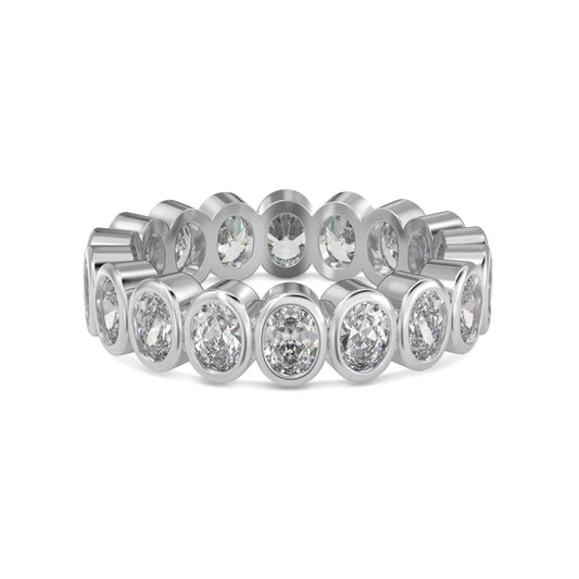 Classic Fine Jewelry S925 Silver Rhodium Plated Eternity Wedding Band Oval Shape 5A Cubic Zirconia Baguette Promise Rings
