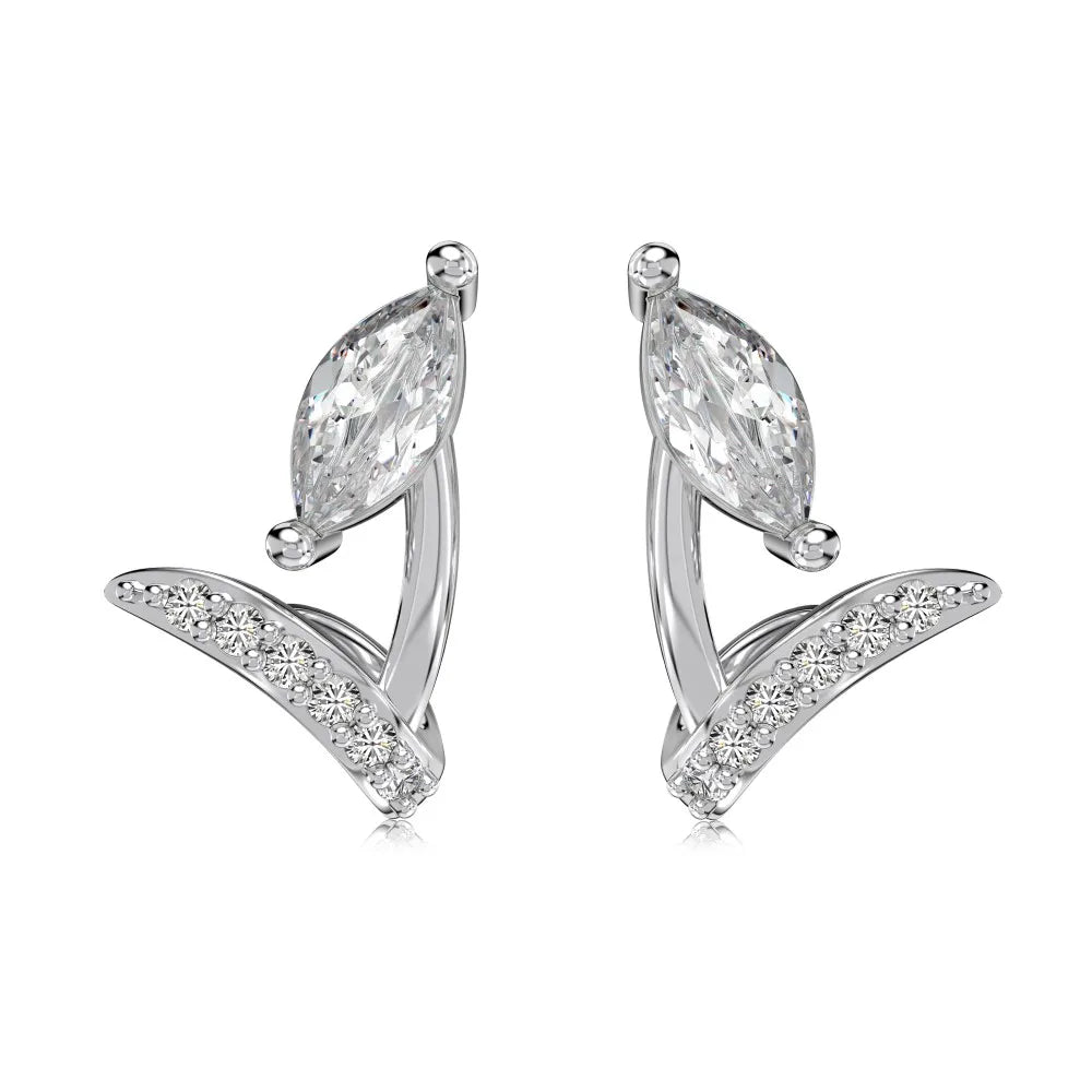 Fashion Design Hypoallergenic 925 Sterling Silver Rhodium Plated 5A Zirconia Flower Marquise Shape Stud Earrings for Women
