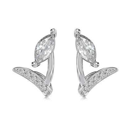 Fashion Design Hypoallergenic 925 Sterling Silver Rhodium Plated 5A Zirconia Flower Marquise Shape Stud Earrings for Women
