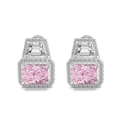 KAKODIY Elegant 925 Sterling Silver Stud Earrings with 8A Emerald Pink Cubic Zirconia Sterling Silver Jewelry