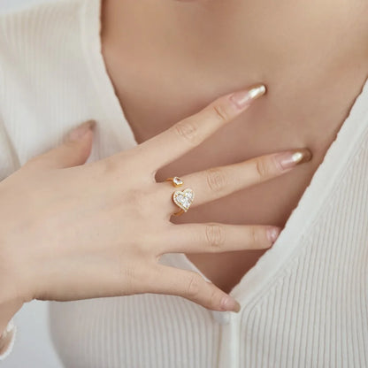 Fashion Design Trendy Silver Jewellery Rhodium 18K Gold Plated Open Adjustable Double Heart Shape Silver Rings