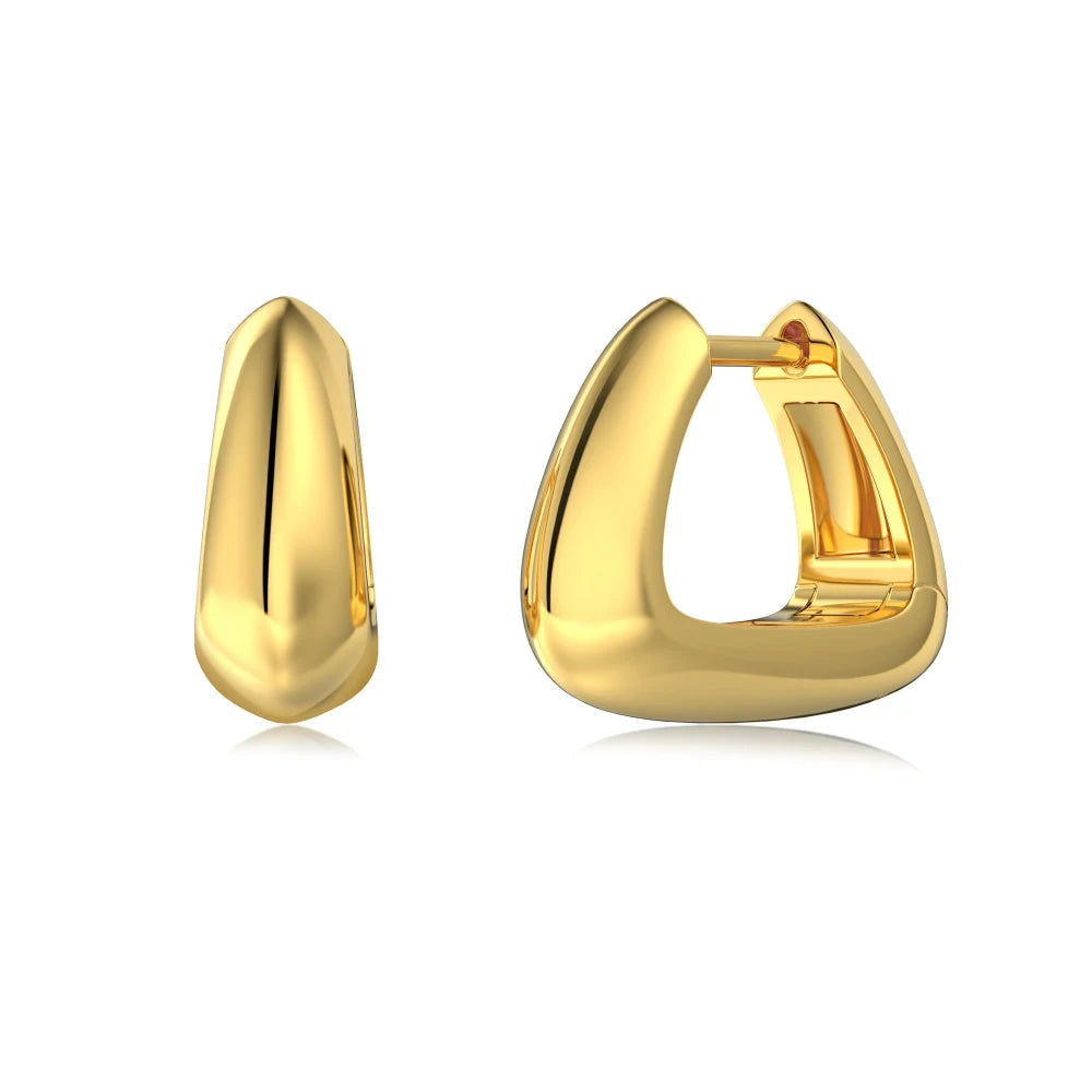 New Trendy Vintage Geometric Triangle Square Huggie Earring S925 Sterling Silver 18K Gold Plated Hoop Earrings for Women