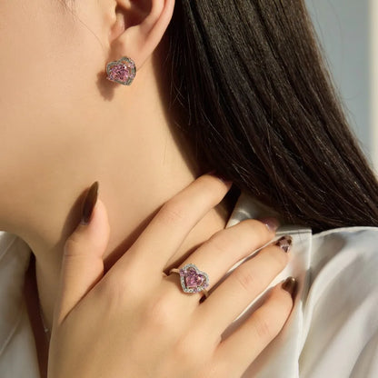 KAKODIY Shiny 925 Sterling Silver Birthstone Stud Earrings Women Heart Monolithic Pink 5A Cubic Zirconia Stud Earrings Fine Gift - product image 3