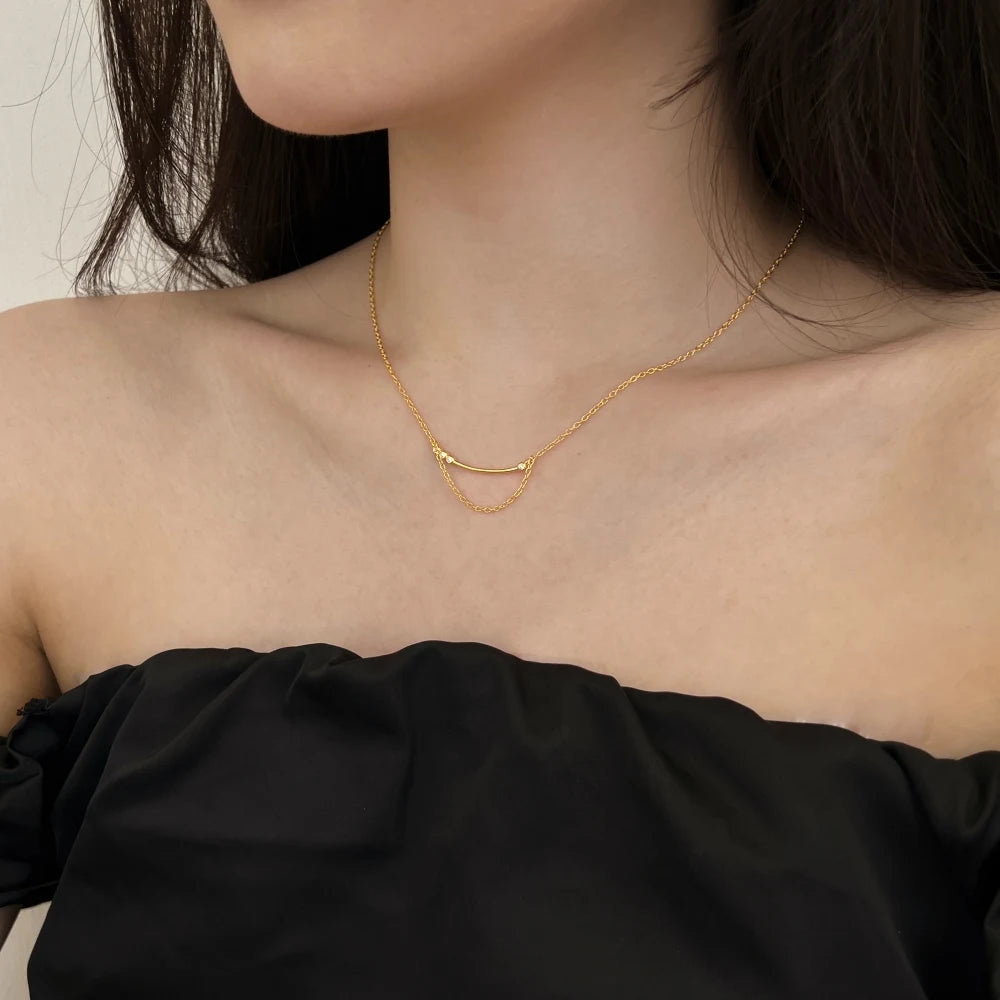 New Arrival 18K Gold Plated  Necklace New Smile Cz Cubic Zirconia Moon Pendant Necklaces S925 Silver Jewelry