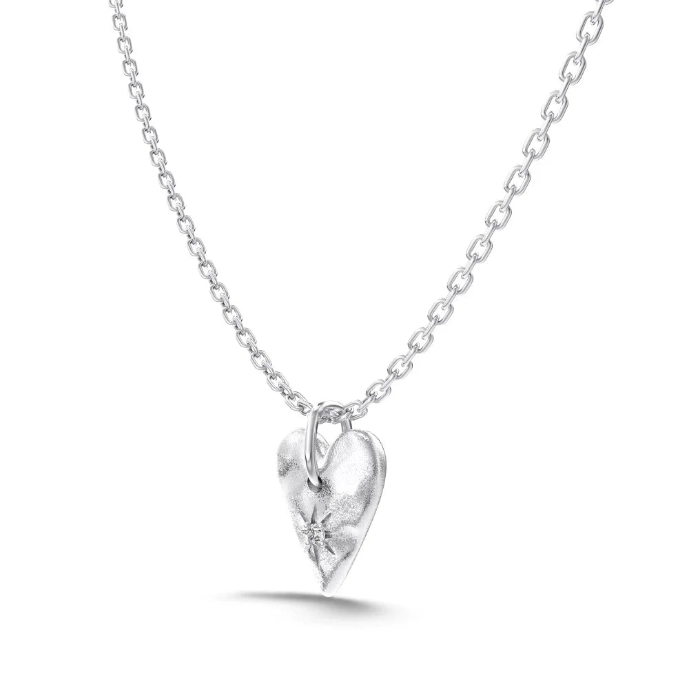 Professional Jewelry Supplier S925 Silver Link Chain 5A Cubic Zirconia Frosted Surface Heart Love Shape Pendant Necklaces
