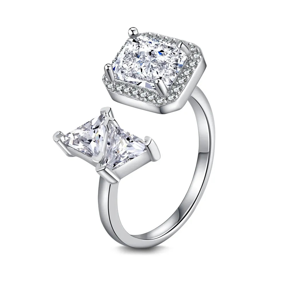 S925 Silver Fine Jewelry Ice Out Cut Adjustable Halo Eternity  5A Cubic Zirconia Wedding Bridal Ring