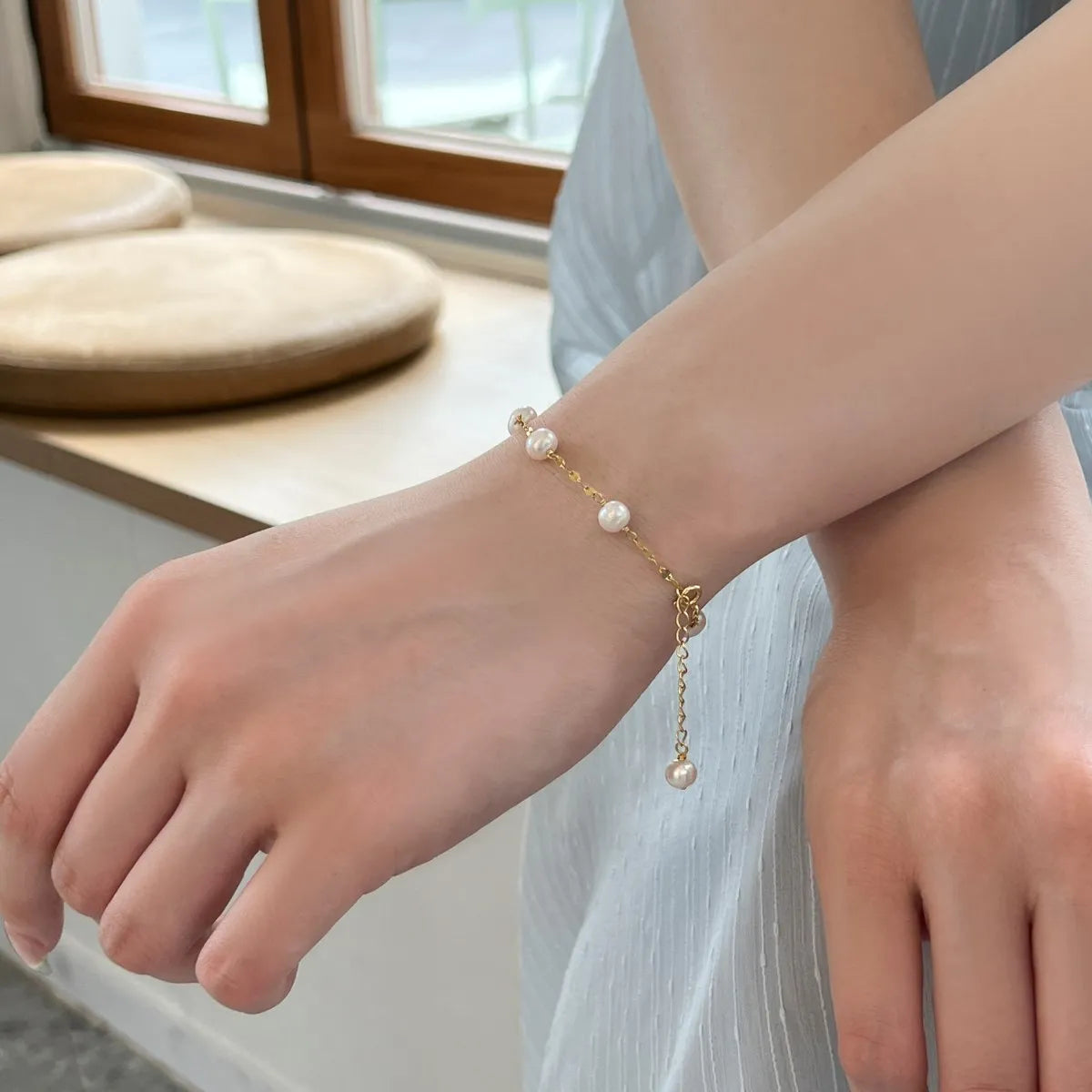 Fine Jewelry  Freshwater Pearl Bracelet 925 Sterling Silver Small Bead Chain 18K Gold Plated Bracelets for Women Luxury