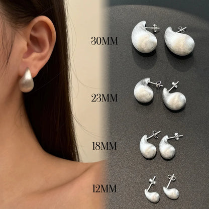 Fashion Statement Design  S925 Silver Waterdrop Shape Brushed Surface Multiple Size Stud Earrings for Women Accessories