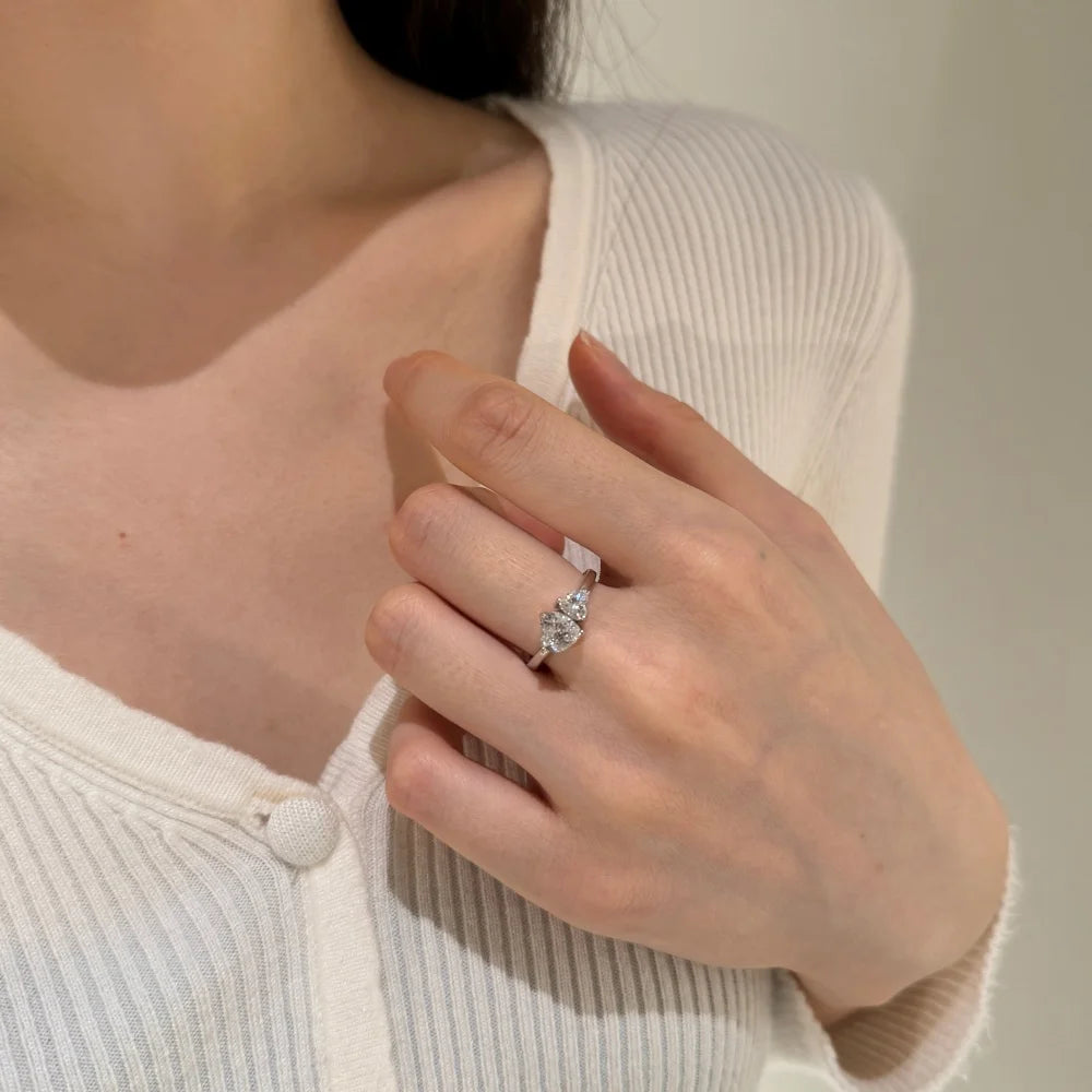 Couple Jewelry 925 Sterling Silver Double 5A Cubic Zirconia Stone Jewelry for Wedding Engagement Anniversary Birthday Gift