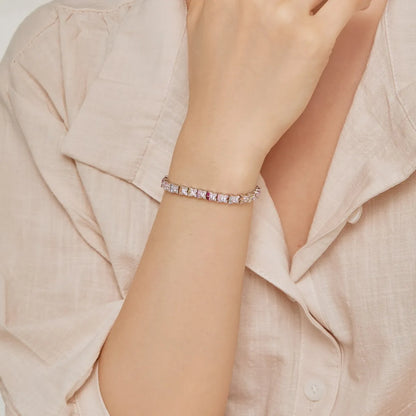 Best Sell Fine Jewelry Multi-Color S925 Silver Rainbow 5A Cz Cubic Zirconia Stone  Tennis Chain Bracelets Women