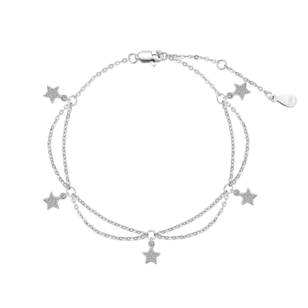 925 Sterling Silver Star 5A CZ Chain Bracelet by KAKODIY