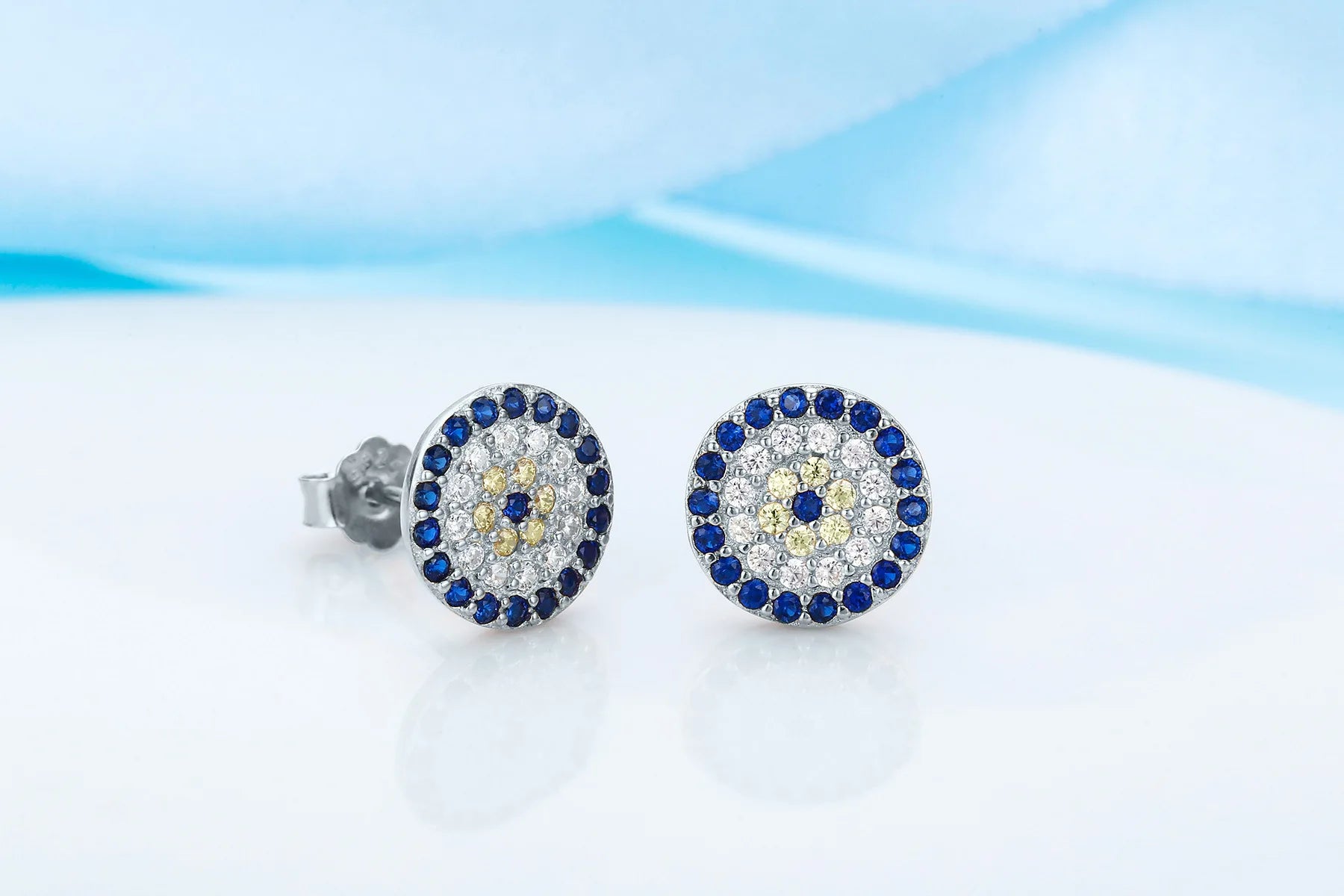 KAKODIY Eye Jewelry Earrings Silver 925 Sterling Silver Stud Earrings Zircon 18K Gold Plated Blue Small Turkish Eye Earrings - product image 6