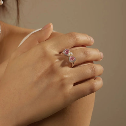 925 Sterling Silver Heart Pearl Engagement Ring product image 3