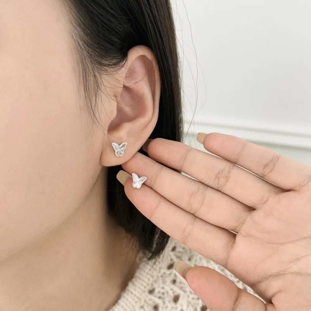 KAKODIY Unique Small 925 Sterling Silver Small Laser Textured Surface Butterfly Stud Earrings Women Daily Wear - product image 2