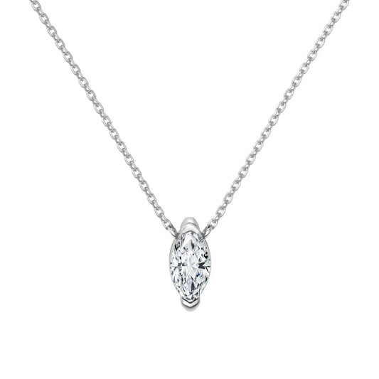 Simplicity Design Elegance Style Jewelry S925 Silver Chain Solitaire Marquise Oval Shape 5A Zirconia Pendant Necklace