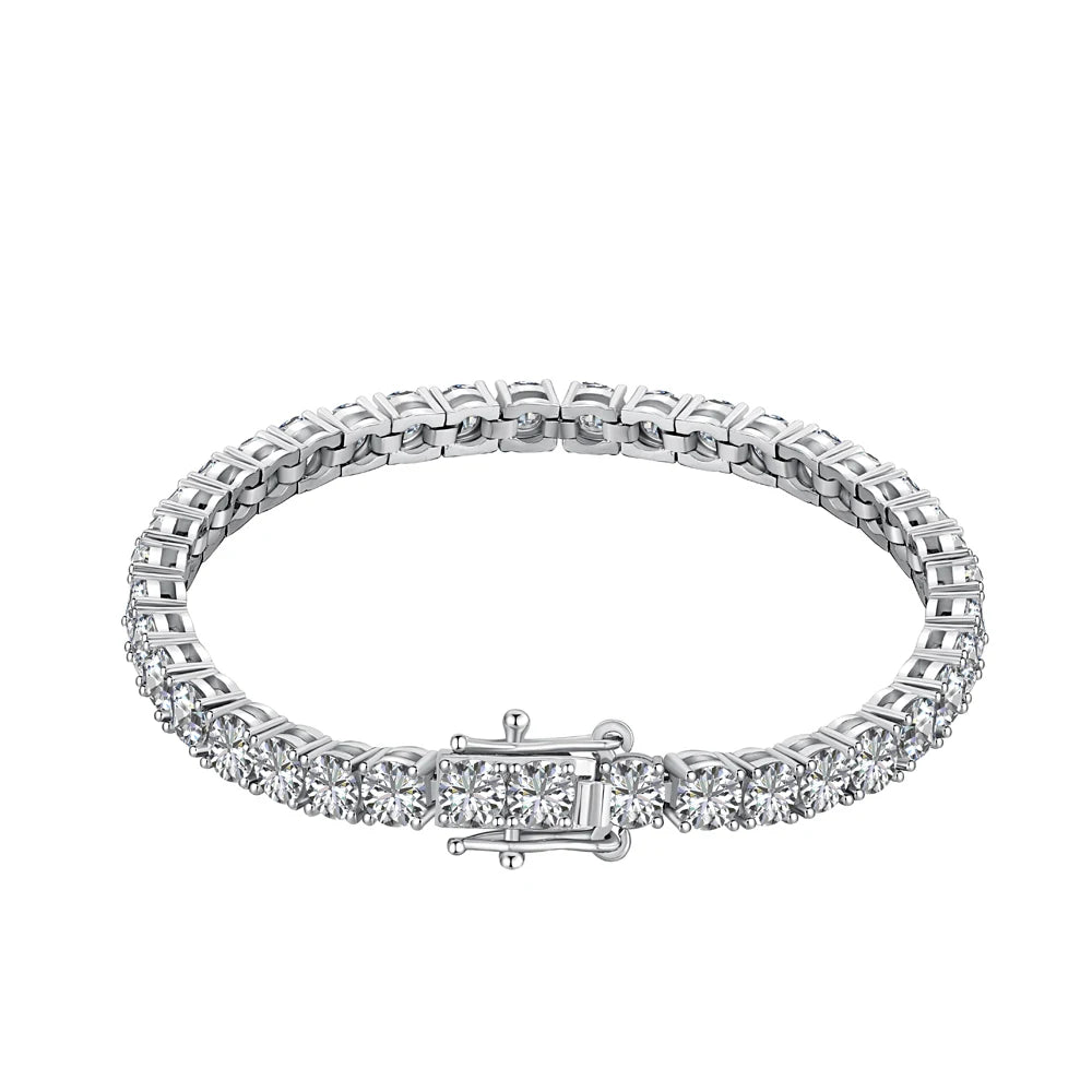 No Moq  Fine Jewelry S925 Sterling Silver Rhodium Plated  Round Cut 4mm 5A Cubic Zirconia Tennis Bracelets Bangles