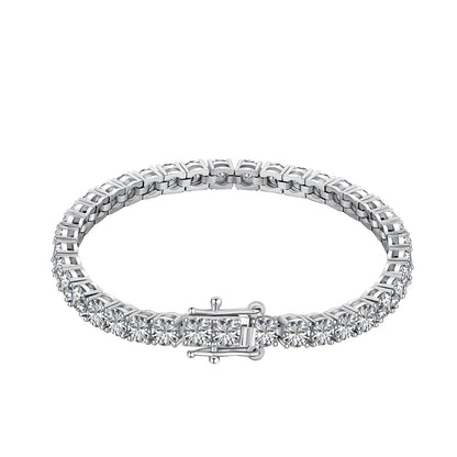 No Moq  Fine Jewelry S925 Sterling Silver Rhodium Plated  Round Cut 4mm 5A Cubic Zirconia Tennis Bracelets Bangles