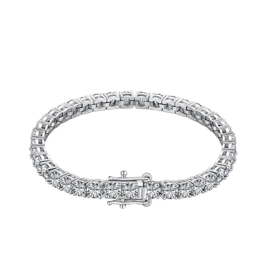 No Moq  Fine Jewelry S925 Sterling Silver Rhodium Plated  Round Cut 4mm 5A Cubic Zirconia Tennis Bracelets Bangles