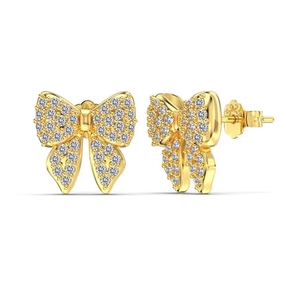 KAKODIY New Design Sterling Silver Christmas Collection Rhodium 18K Gold Plated 5A Cubic Zirconia Butterfly Bow Stud Earrings