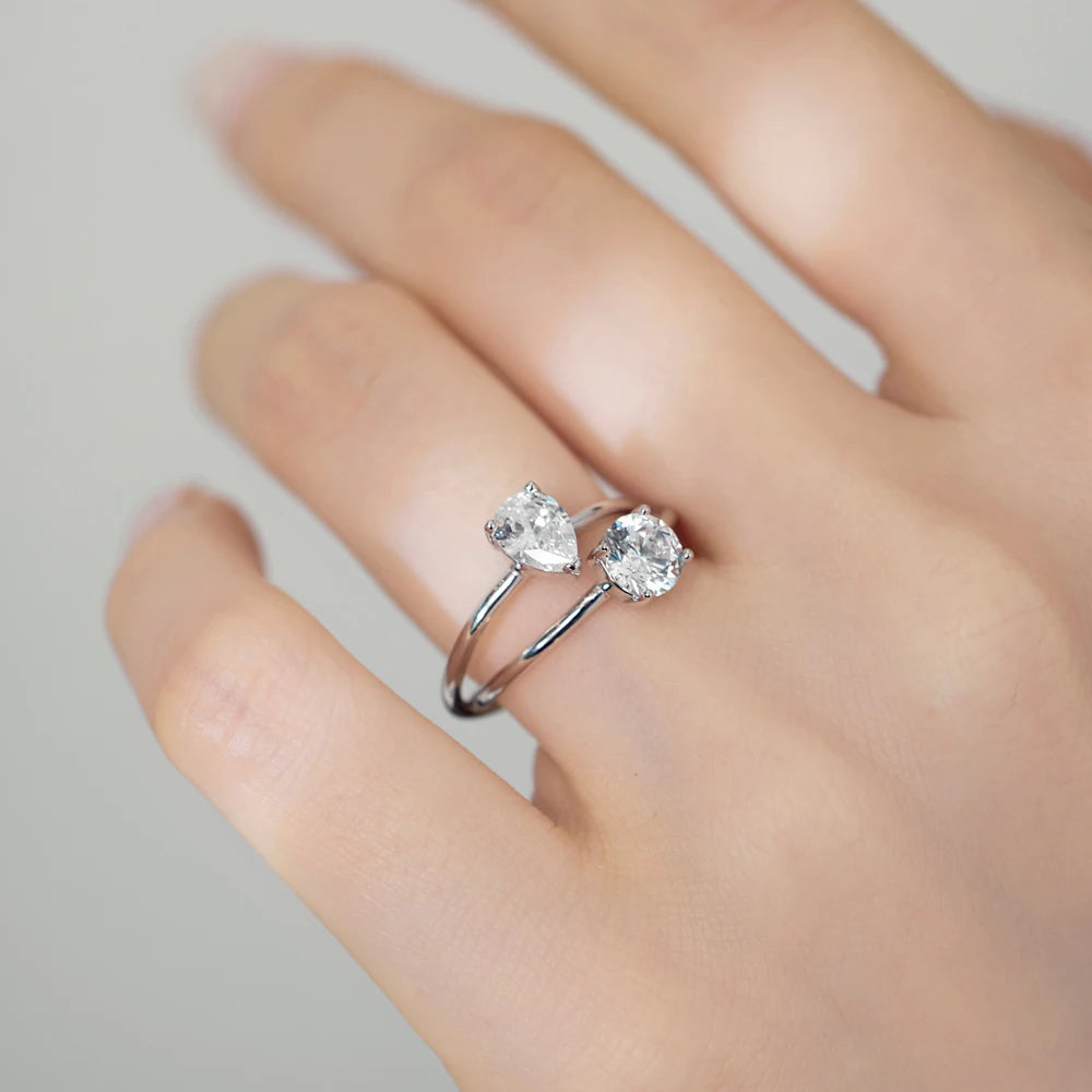 Dainty Fine Fashion Women Rings S925 Silver Crossed 2-Layers Double 5A Cubic Zirconia Wedding Promise Engagement Rings