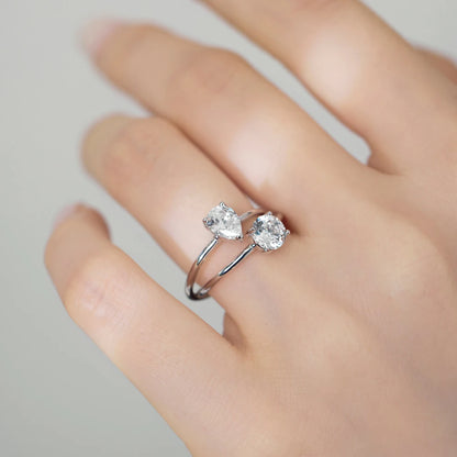 Dainty Fine Fashion Women Rings S925 Silver Crossed 2-Layers Double 5A Cubic Zirconia Wedding Promise Engagement Rings
