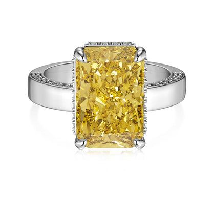 Fine Jewelry Sterling Silver Non Fade Rhodium Plated Rectangle 8A Crushed Iced Out Cut Cubic Zirconia Women Bridal Rings