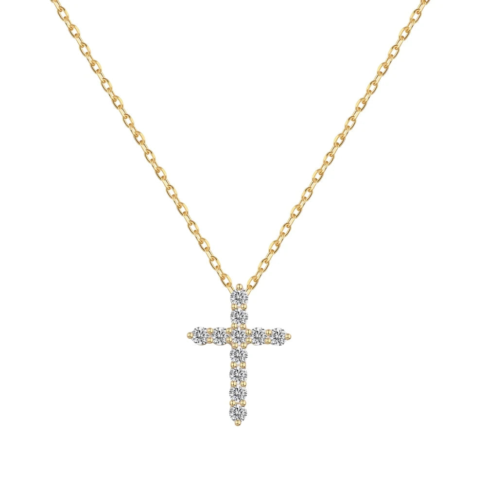 Classic Design Fine Fashion 925 Sterling Silver Link Chain Dazzle 5A Zirconia Stone Cross Pendant Necklace for Women