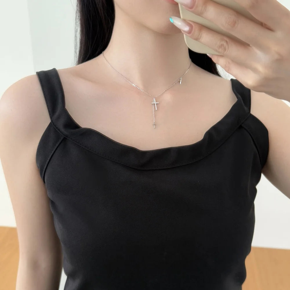 925 Sterling Silver Cross 5A CZ Pendant Necklace product image 2