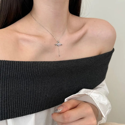 Elegance Fine Fashion Jewelry 925 Silver Link Chain 5A Cubic Zircon Tassel Heart Wings Angel Love Pendant Necklaces