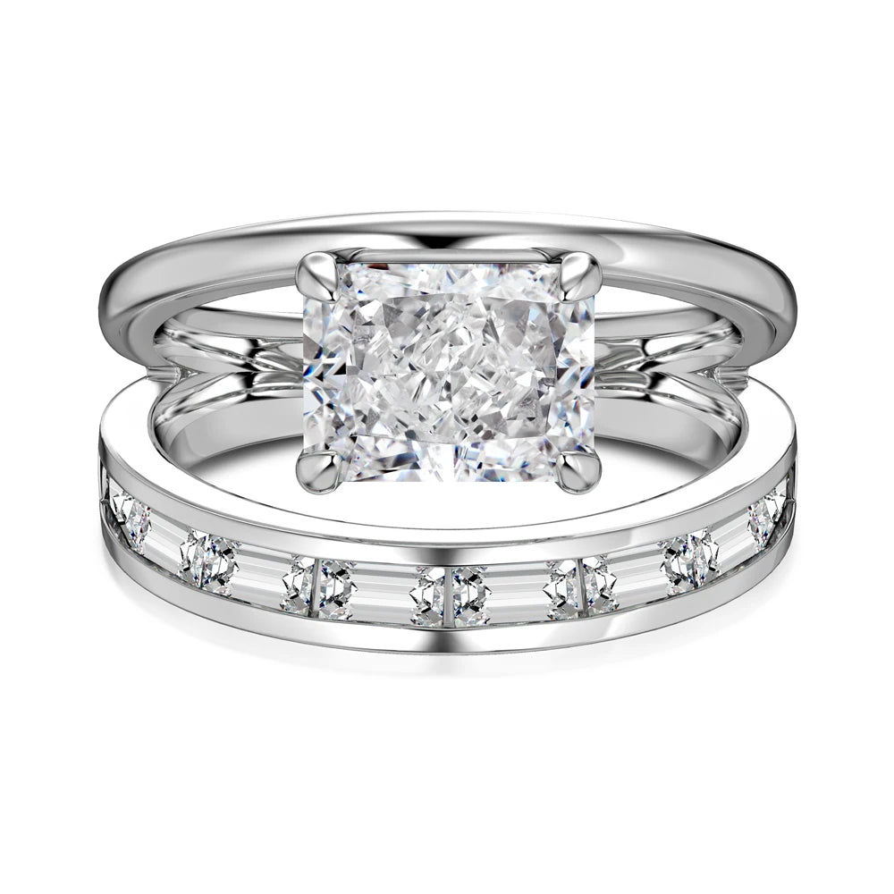 Dainty Charm Design S925 Silver Non Fade Rhodium Plated Double Layer Rectangle 8A Crushed Ice Out Cut Zirconia Women Rings