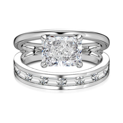 Dainty Charm Design S925 Silver Non Fade Rhodium Plated Double Layer Rectangle 8A Crushed Ice Out Cut Zirconia Women Rings