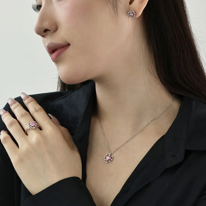 Pink Heart Pendant S925 Silver Necklace Jewelry Girl Sweet Cool Clavicle Chain Accessories Cz Zirconia Necklaces for Women