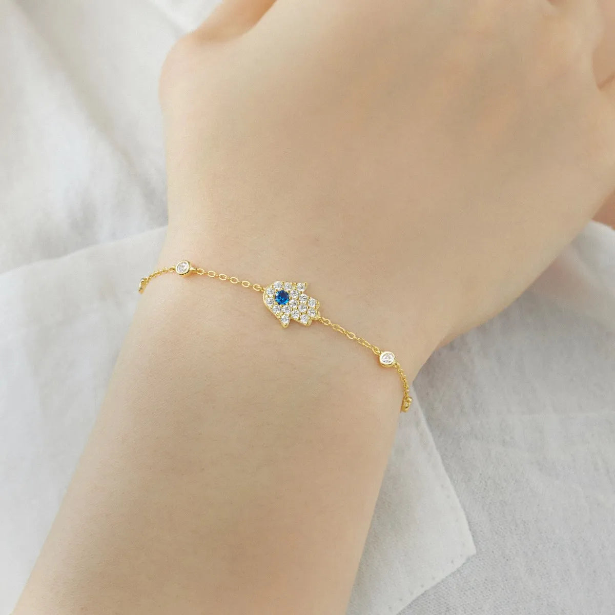 Vintage Minimal 18K Gold Plated Chian 925 Silver Bracelet Cubic Zircon Devil Eyes Hamsa Hand Fatima Lucky Bracelets Women