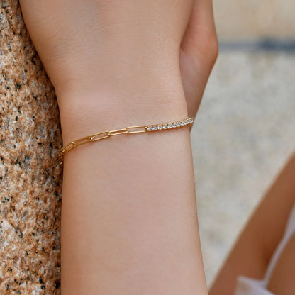 Vintage Spliced Cz Zircon Paperclip Chain S925 Silver Bracelet Tennis 18K Gold Plated Rectangular Stacking Bracelets Women
